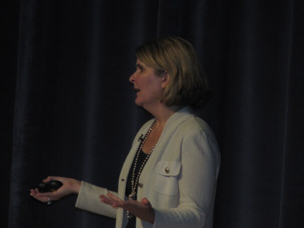 Keynote speaker Meg Bear, VP Cloud Social Platform at Oracle, addressing the audience