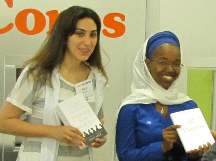 TechWomen receive books for recording the 2000th story at the Contemporary Jewish Museum StoryCorp Booth. 
