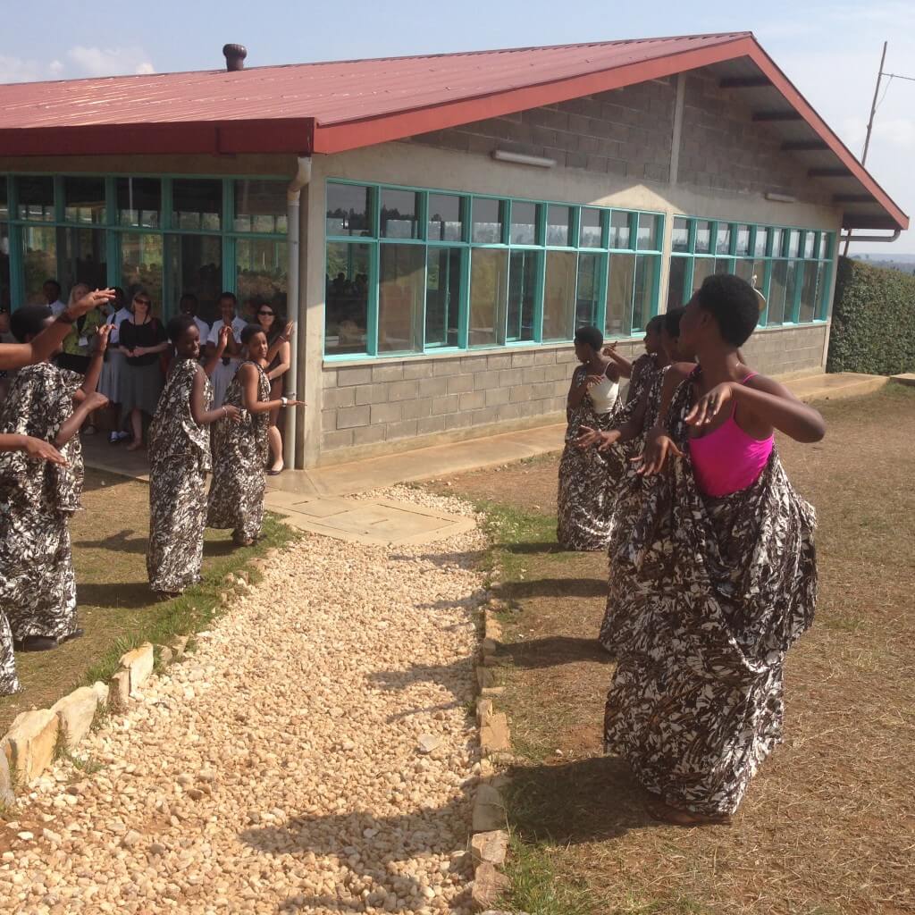 Students at the Gashora Girls Academy welcome the TechWomen delegation with a festive dance performance.