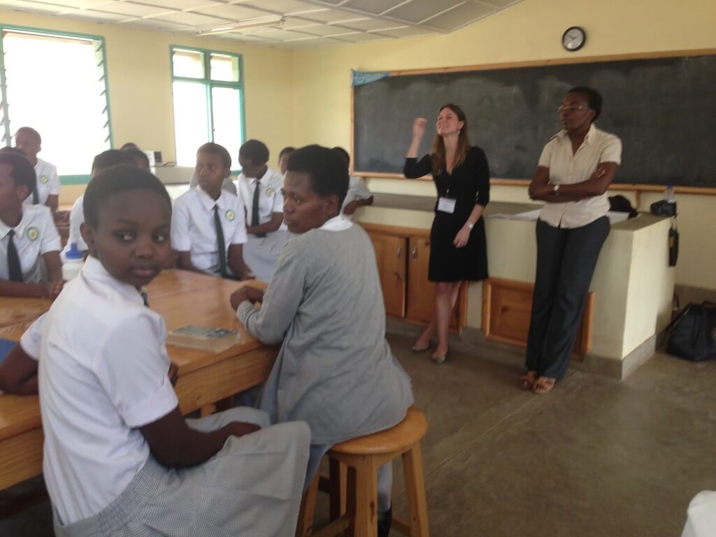 A TechWomen Mentor leads a session on careers in STEM at the Gashora Girls Academy in Rwanda. 