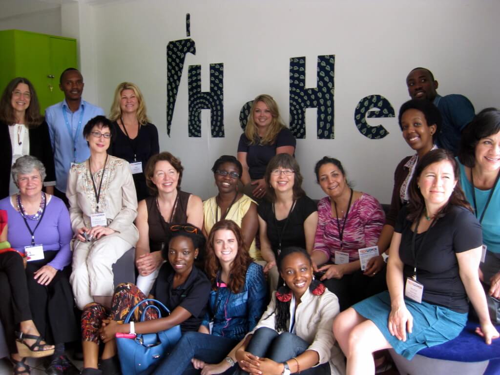 Members of the TechWomen delegation alongside the HeHe Limited team at The Office in Kigali. 