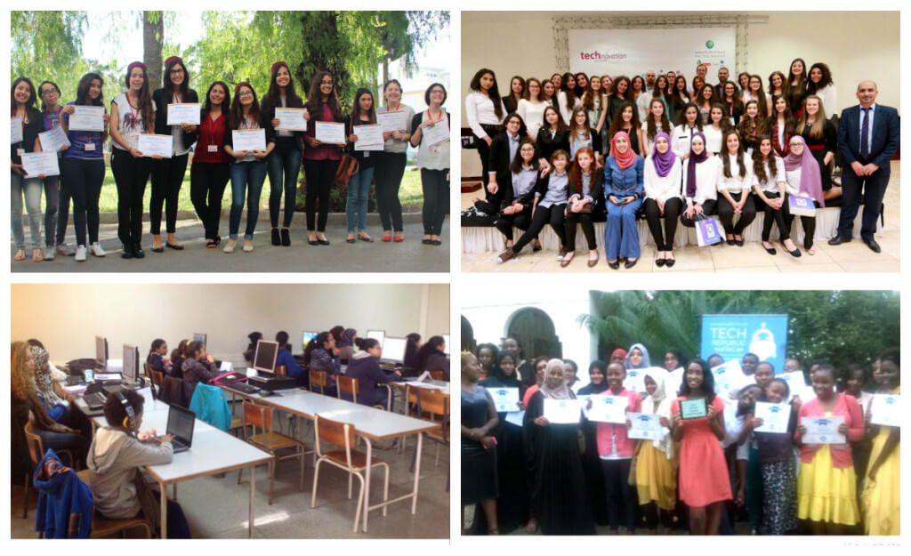 Technovation teams. Clockwise from left: Tunisia, Palestinian Territories, Morocco, Kenya. Photo credit: Anar Simpson