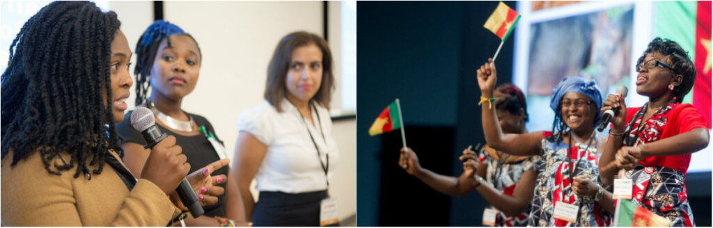 Pitching with my team at Google in October (left) and sharing on Cameroonian culture at the Kickoff in September (right).