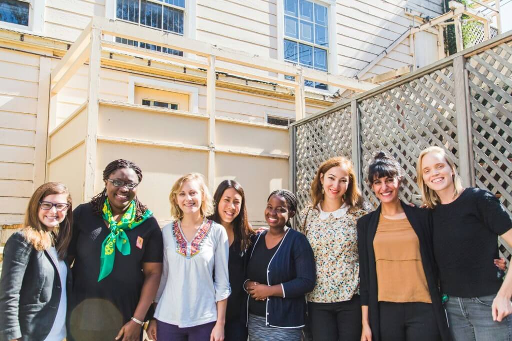 SolarCity Mentors and Mentees. From left: Liza, Simbo (Nigeria), Kate, Lauren, Nomusa (Zimbabwe), Bahara (Turkmenistan), Arwa (Tunisia) and Frances