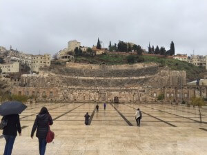 TechWomen mentors and fellows explore the Roman Theater together.