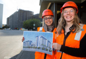 Loubna Fadil, 2015 fellow of Morocco, with her professional mentor, Melanie Lapointe, hard at work at Cahill Contractors